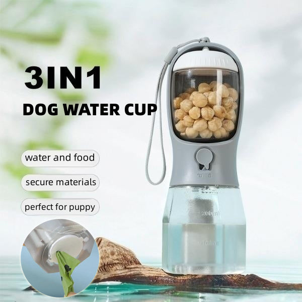 Portable 3-in-1 Dog Water Bottle with Food & Waste Bag