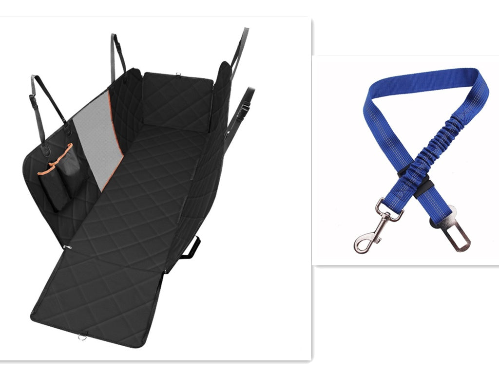 Waterproof Dog Car Seat Cover Hammock with Mesh Window & Safety Straps