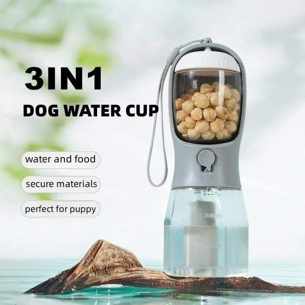 Portable 3-in-1 Dog Water Bottle with Food & Waste Bag